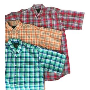 Lot 3 Scandia Woods Large TL Men's Cotton Plaid S/S Button Shirts Red Green Tan